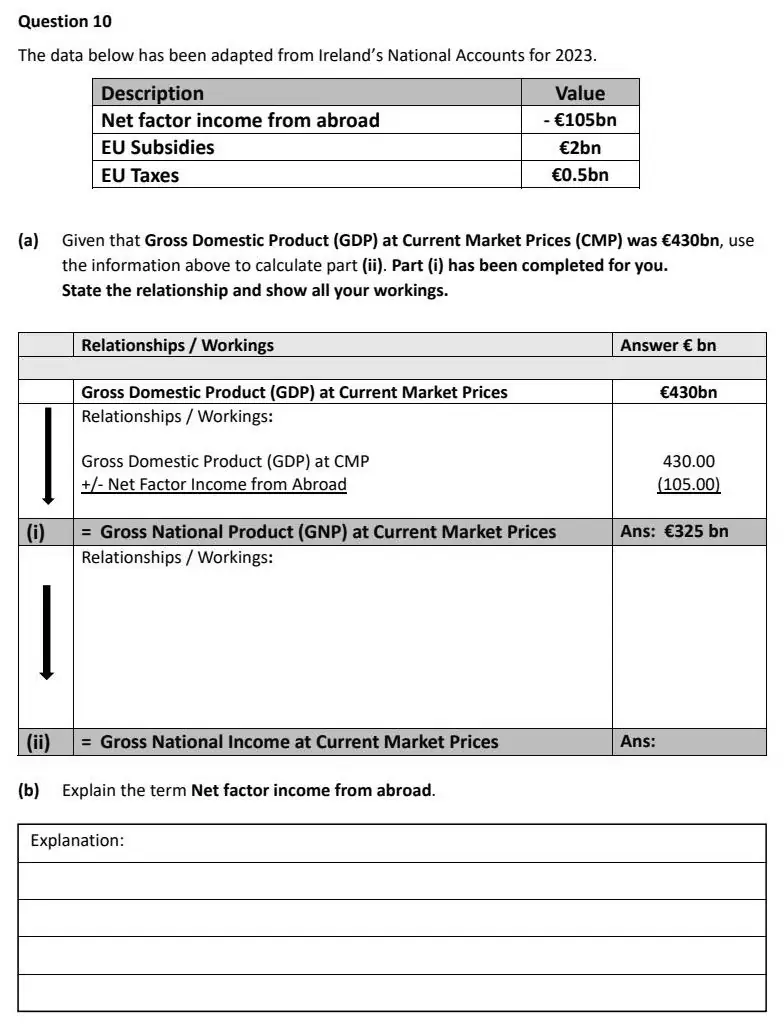 2024 Question 10 exam extract