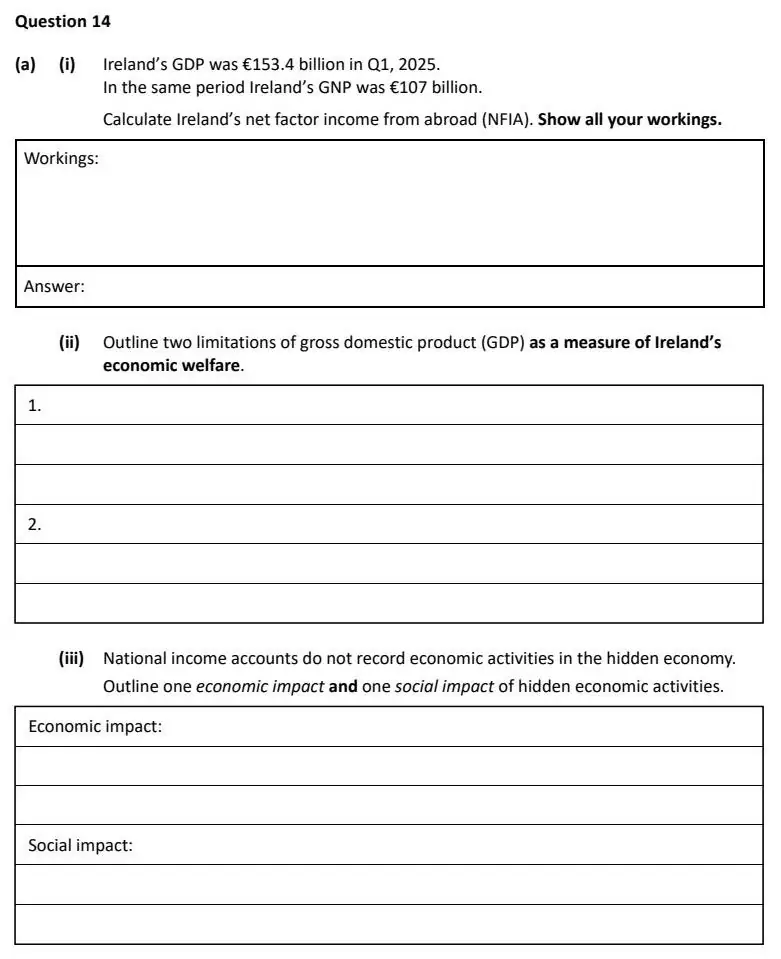 2026 Question 14 (a) exam extract