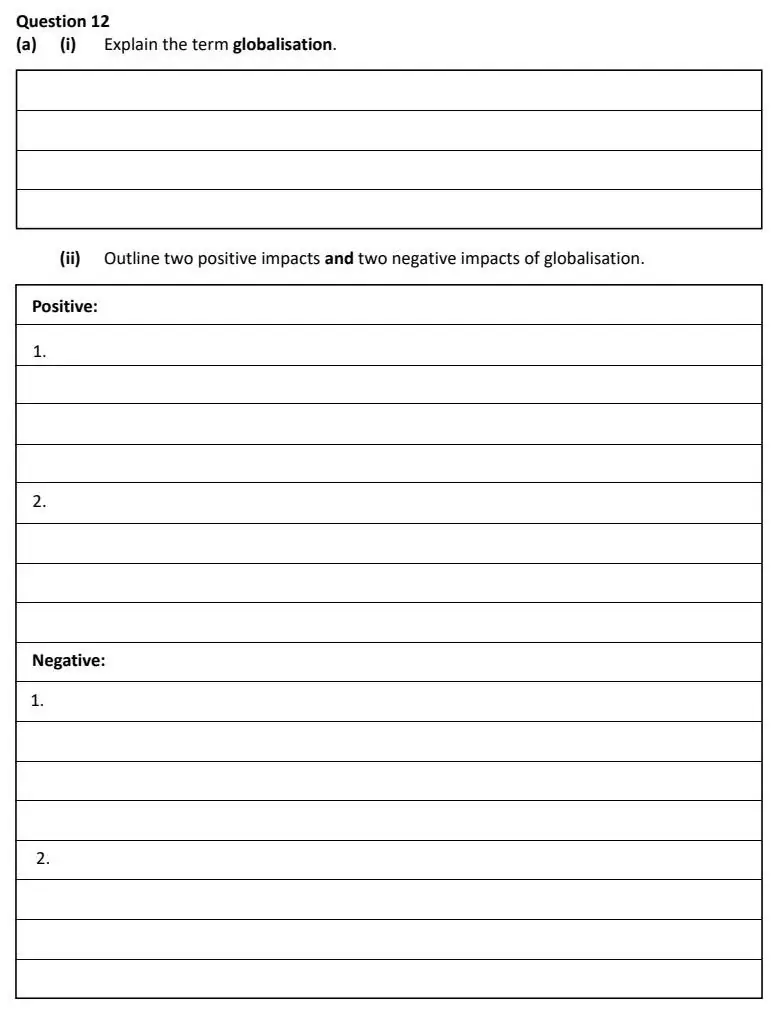 2021 Question 12 (a) exam extract