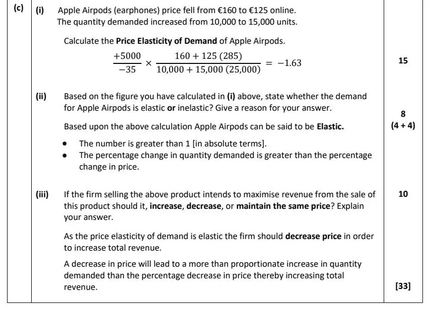 2021 Question 13 (c) marking scheme extract