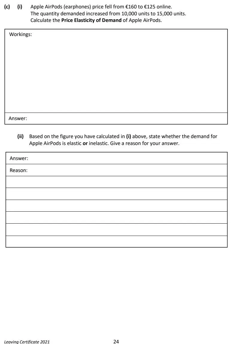 2021 Question 13 (c) exam extract