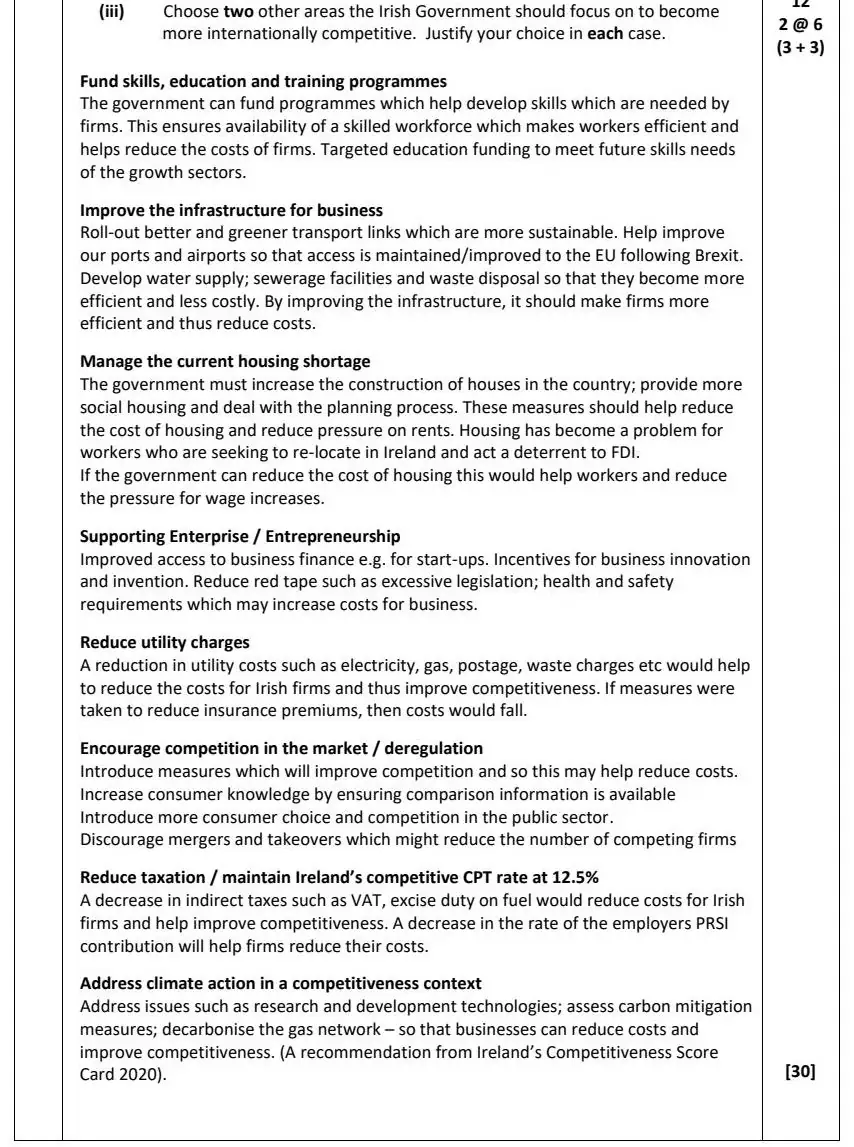 2021 Question 14 (c) marking scheme extract