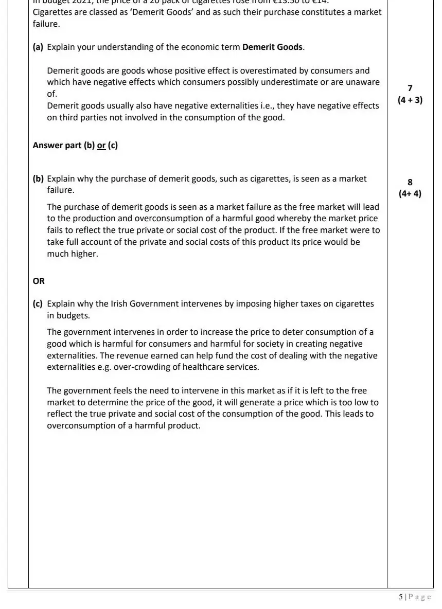 2021 Question 4 marking scheme extract