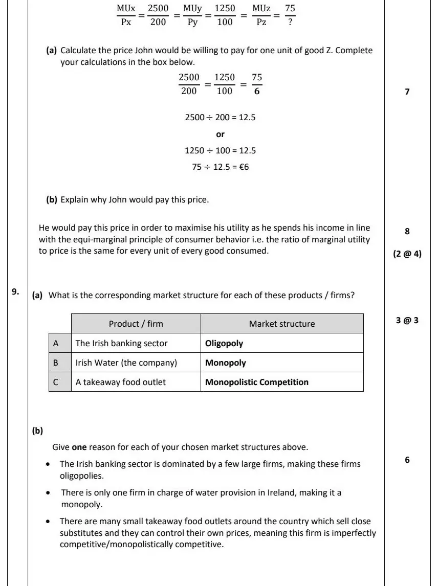 2021 Question 8 marking scheme extract