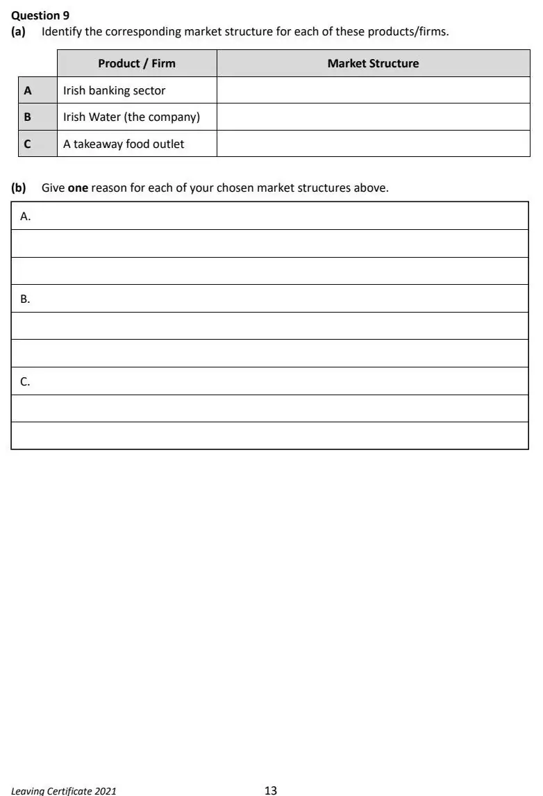 2021 Question 9 exam extract