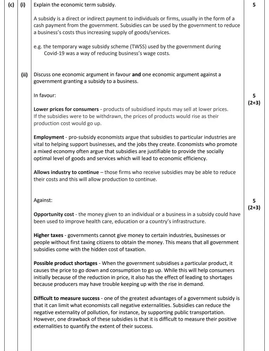 2022 Def Question 15 (c) marking scheme extract