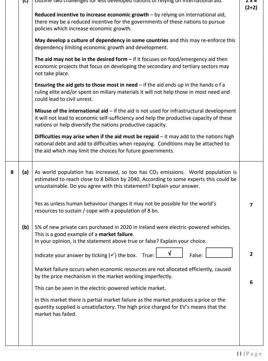 2022 Def Question 7 marking scheme extract