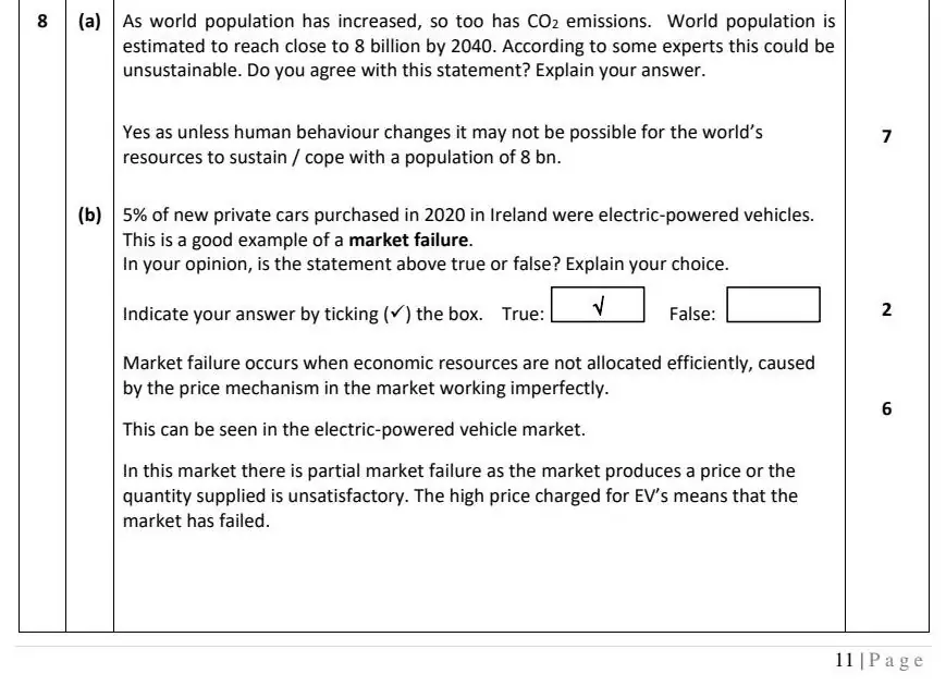 2022 Def Question 8 marking scheme extract