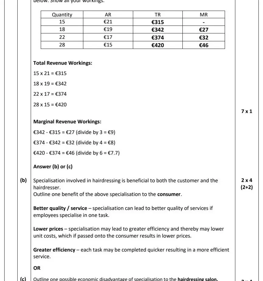 2022 Def Question 9 marking scheme extract