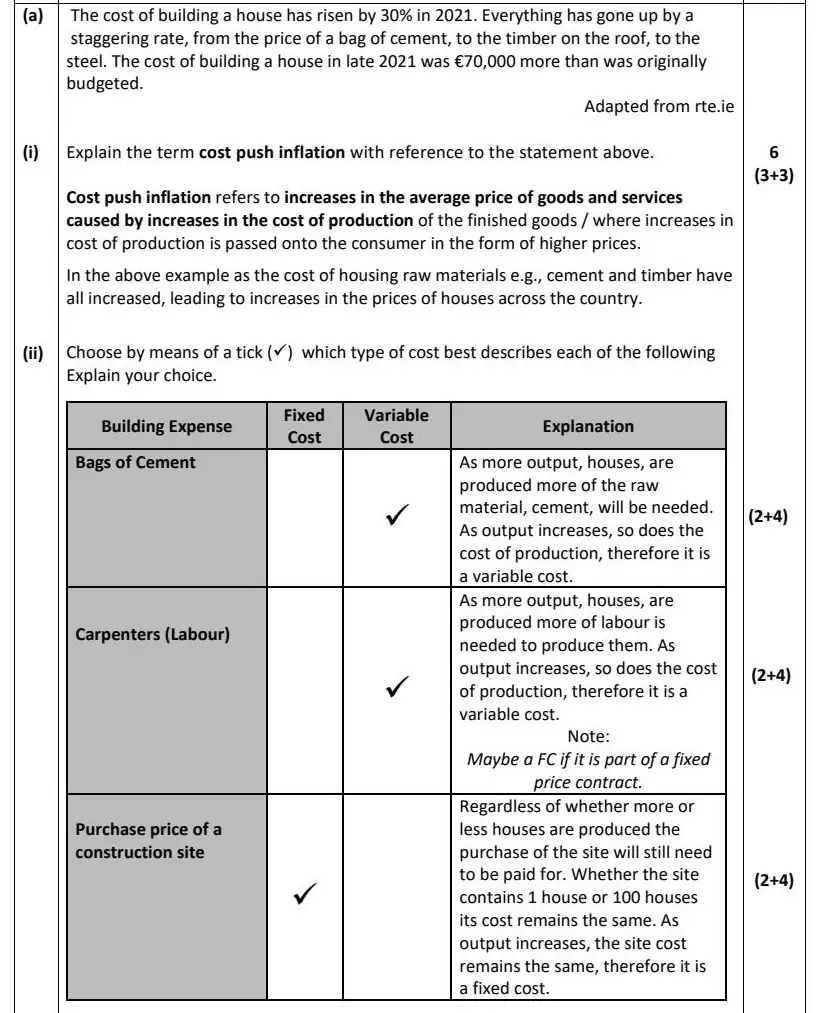 2022 Question 14 (a) & (b) marking scheme extract