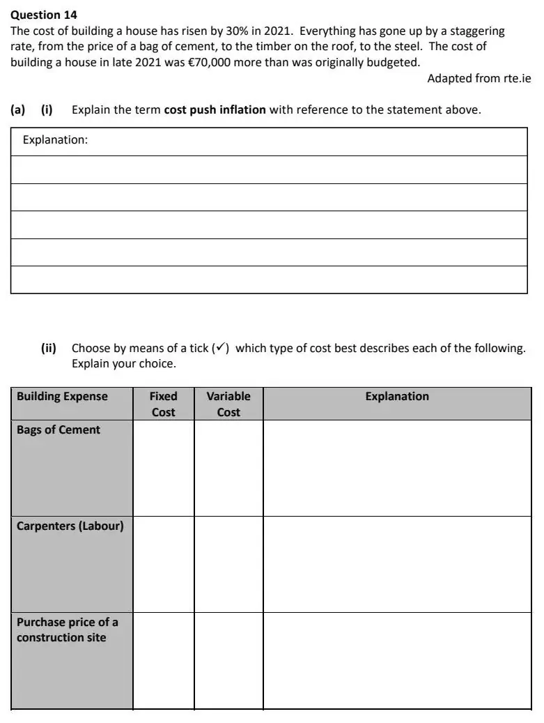 2022 Question 14 (a) & (b) exam extract