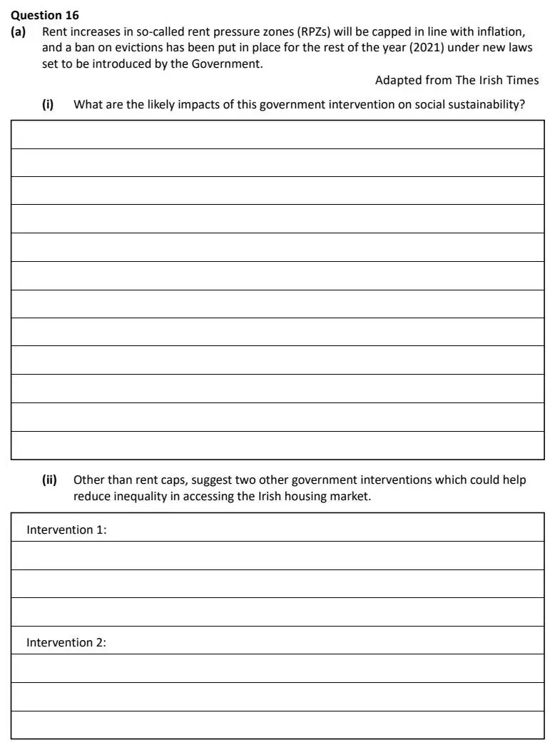 2022 Question 16 (a) exam extract