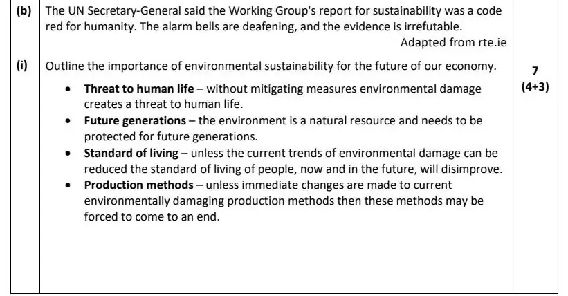 2022 Question 16 (b) & (c) marking scheme extract