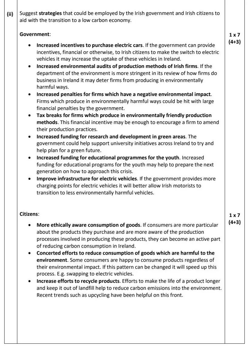 2022 Question 16 (b) & (c) marking scheme extract