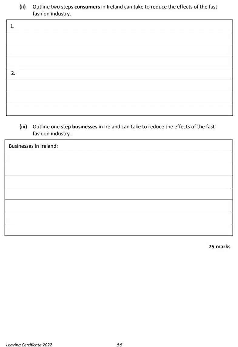 2022 Question 16 (b) & (c) exam extract