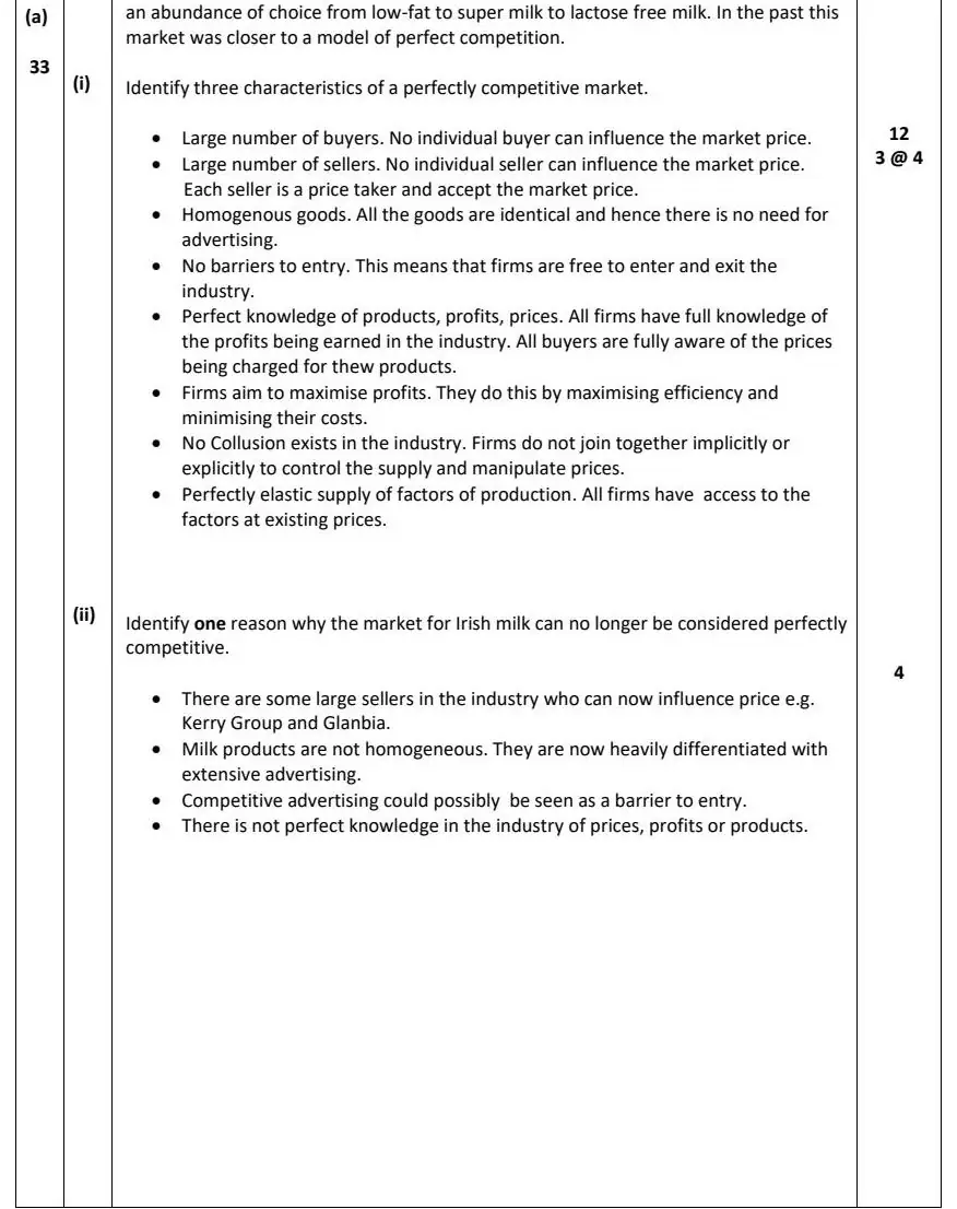 2023 Question 12 (a) marking scheme extract