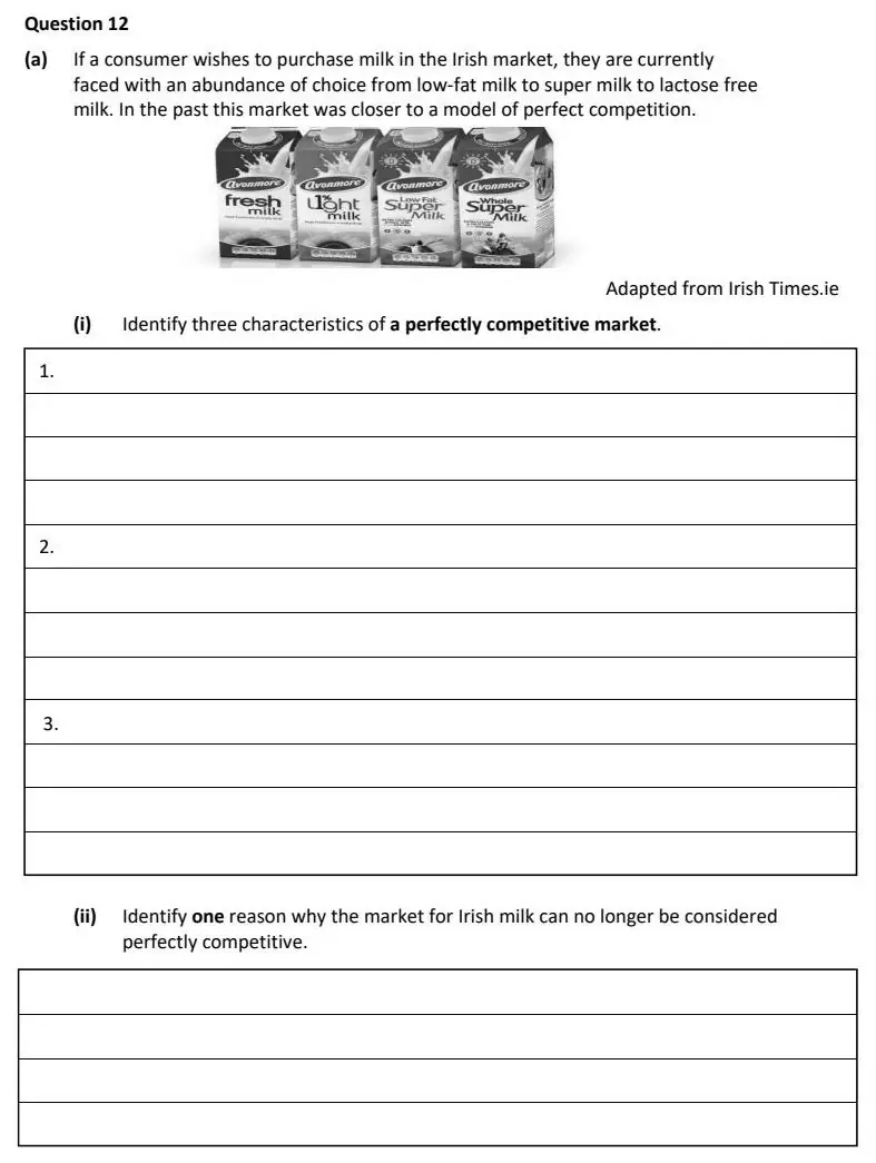 2023 Question 12 (a) exam extract