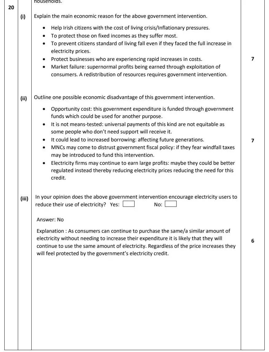 2023 Question 15 (c) marking scheme extract