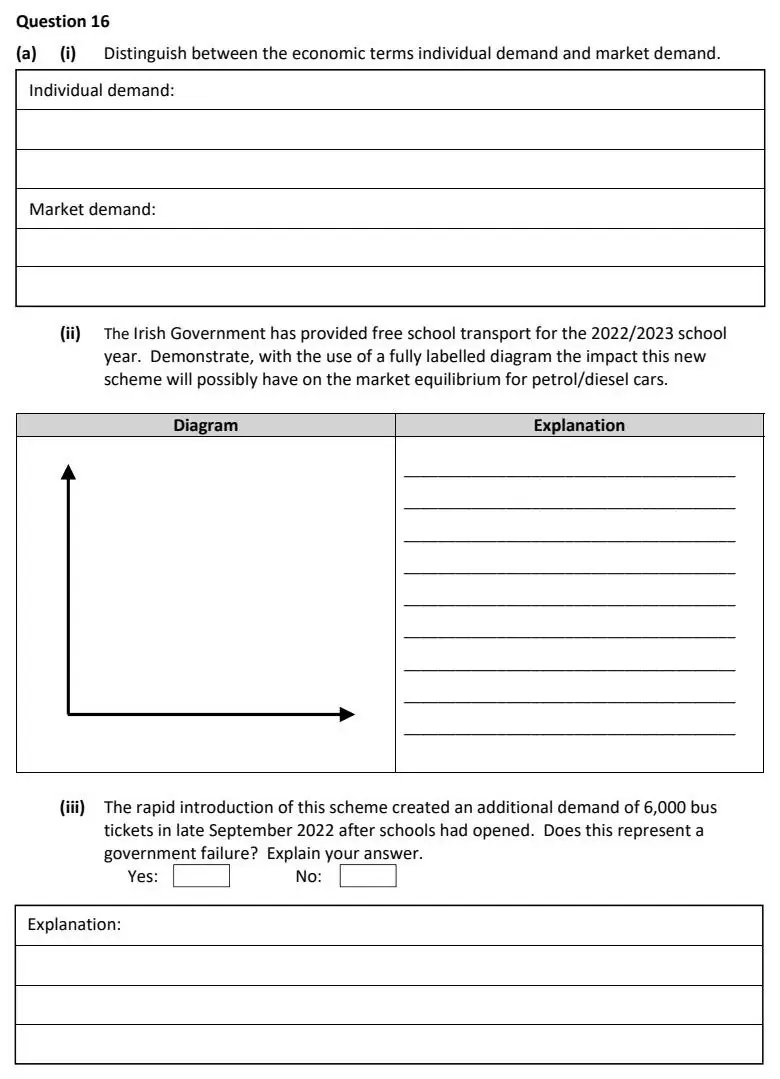 2023 Question 16 (a) exam extract