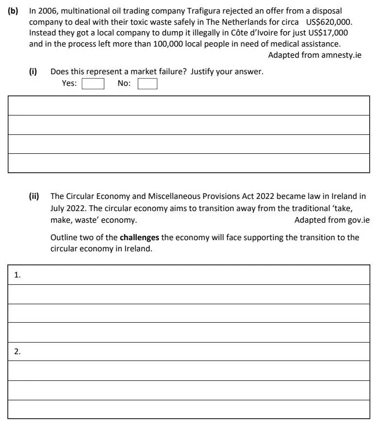 2023 Question 16 (b) exam extract