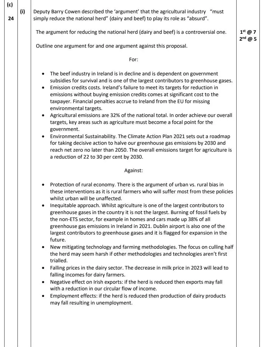 2023 Question 16 (c) marking scheme extract
