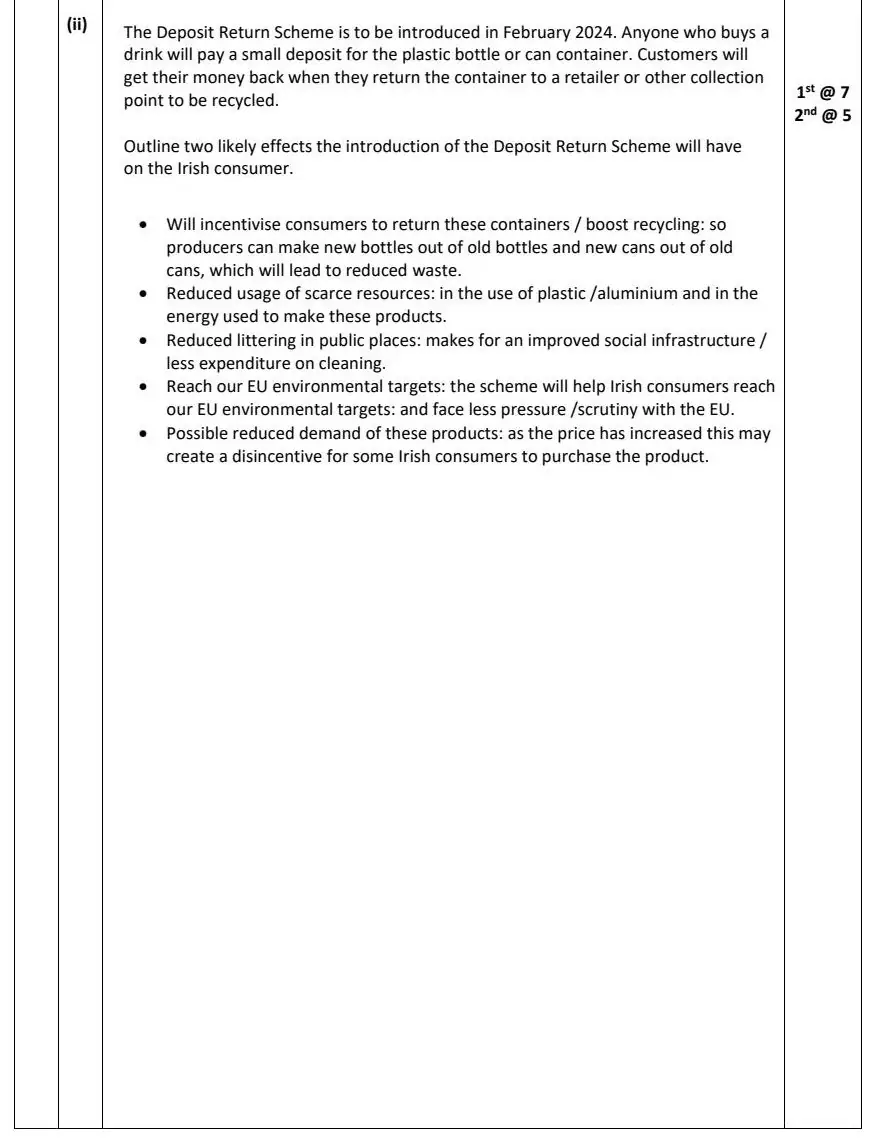2023 Question 16 (c) marking scheme extract
