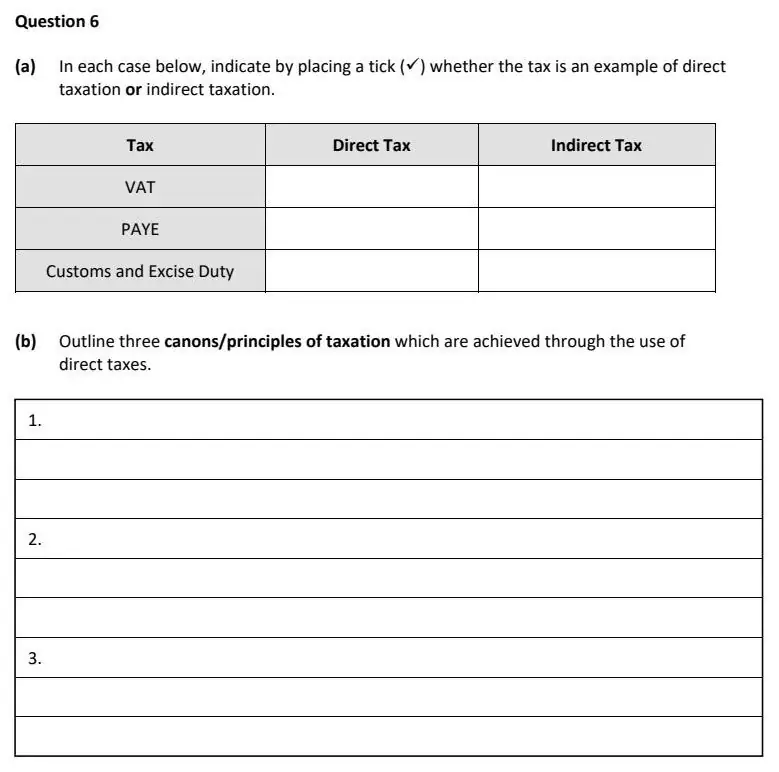 2023 Question 6 exam extract