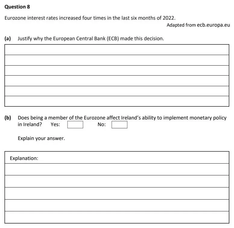 2023 Question 8 exam extract