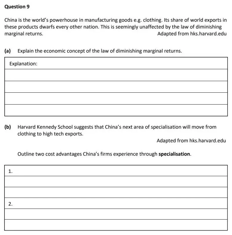 2023 Question 9 exam extract