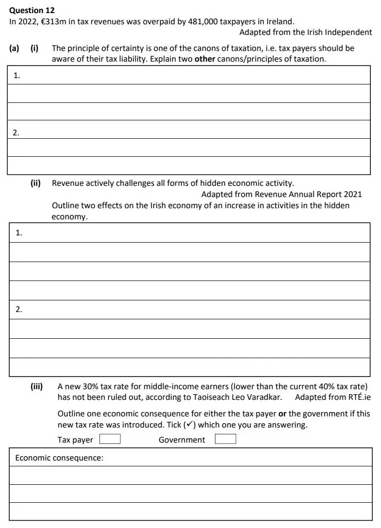 2024 Question 12 (a) exam extract