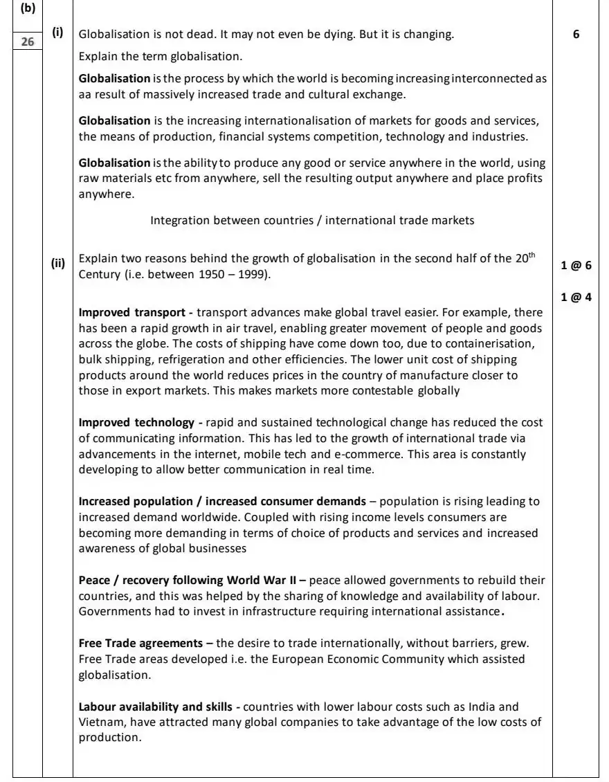 2024 Question 13 (b) marking scheme extract