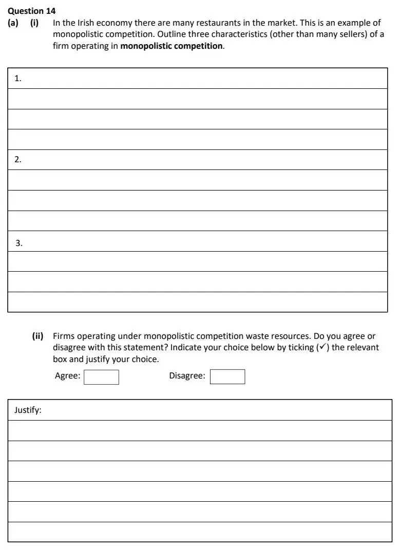 2024 Question 14 (a) exam extract