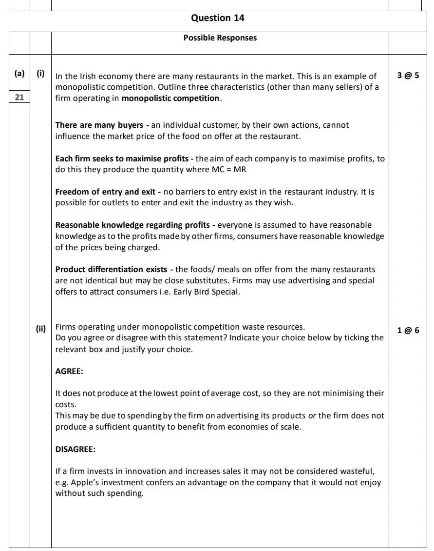 2024 Question 14 (b) marking scheme extract