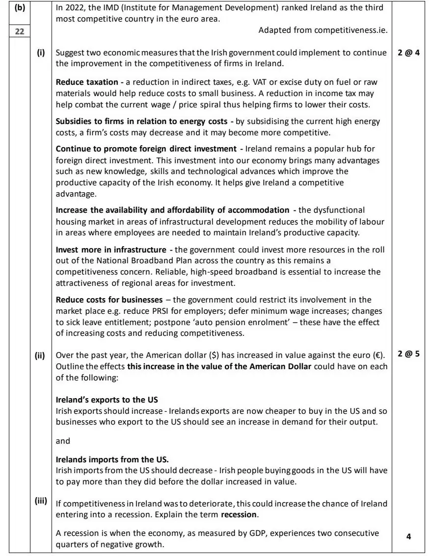 2024 Question 15 (b) marking scheme extract