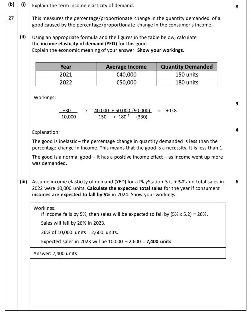 2024 Question 16 (b) marking scheme extract