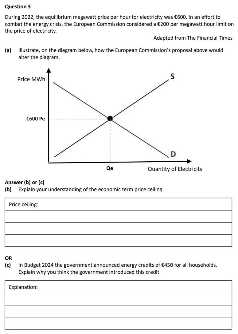 2024 Question 3 exam extract