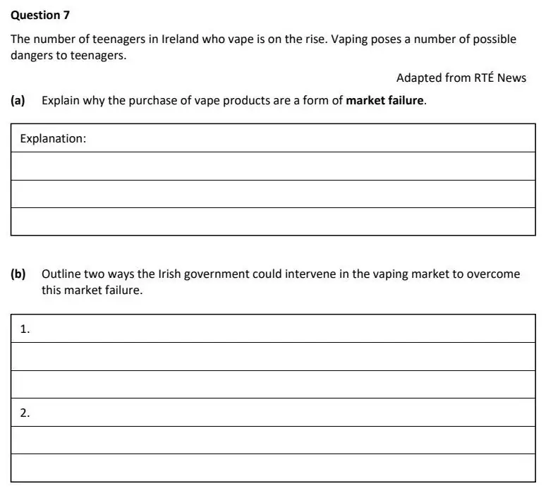 2024 Question 7 exam extract