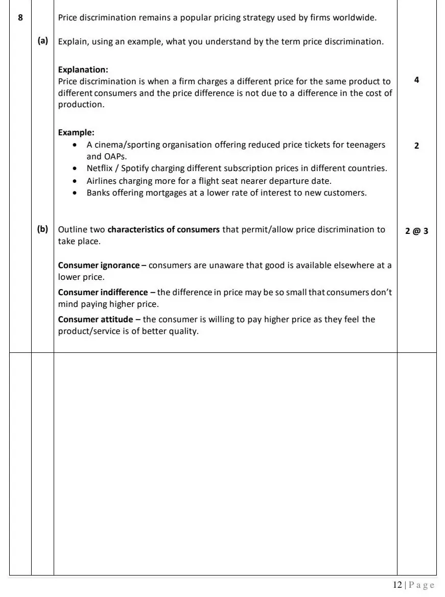 2024 Question 8 marking scheme extract