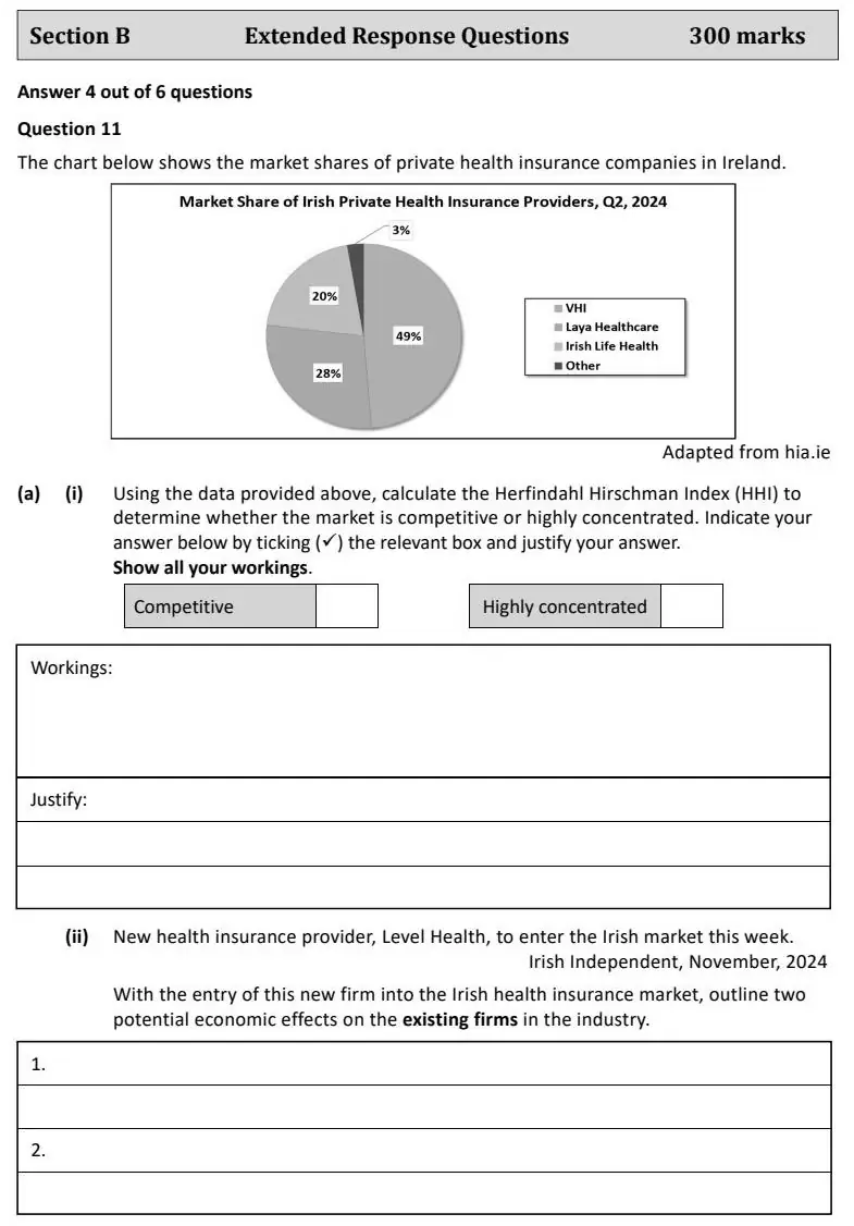 2025 Question 11 (a) & (b) exam extract