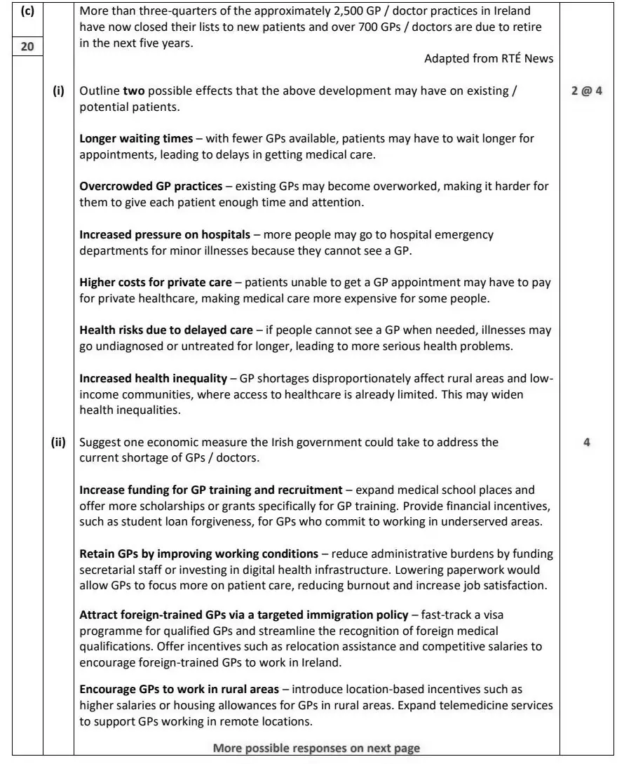 2025 Question 11 (c) marking scheme extract