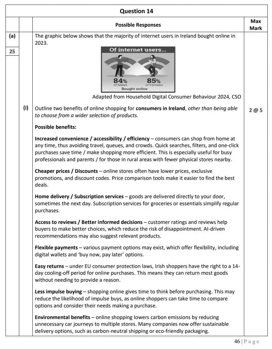 2025 Question 14 (c) marking scheme extract