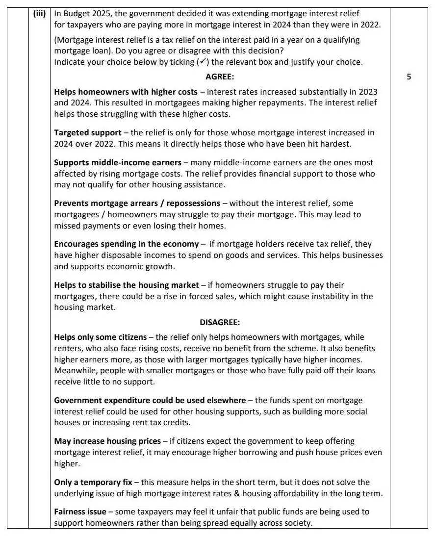 2025 Question 15 (b) marking scheme extract