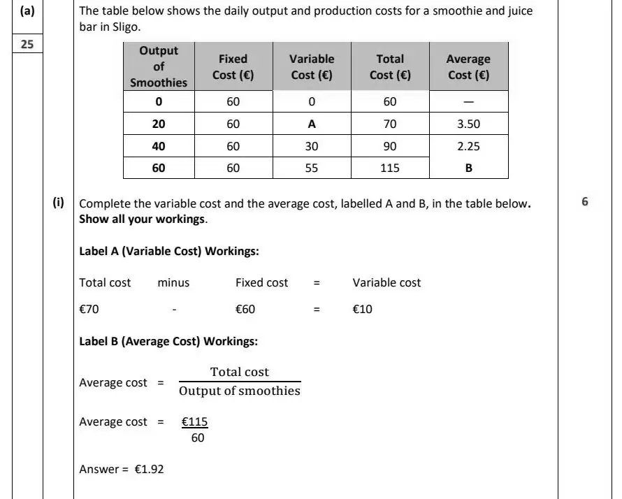 2025 Question 16 (a) & (b) marking scheme extract