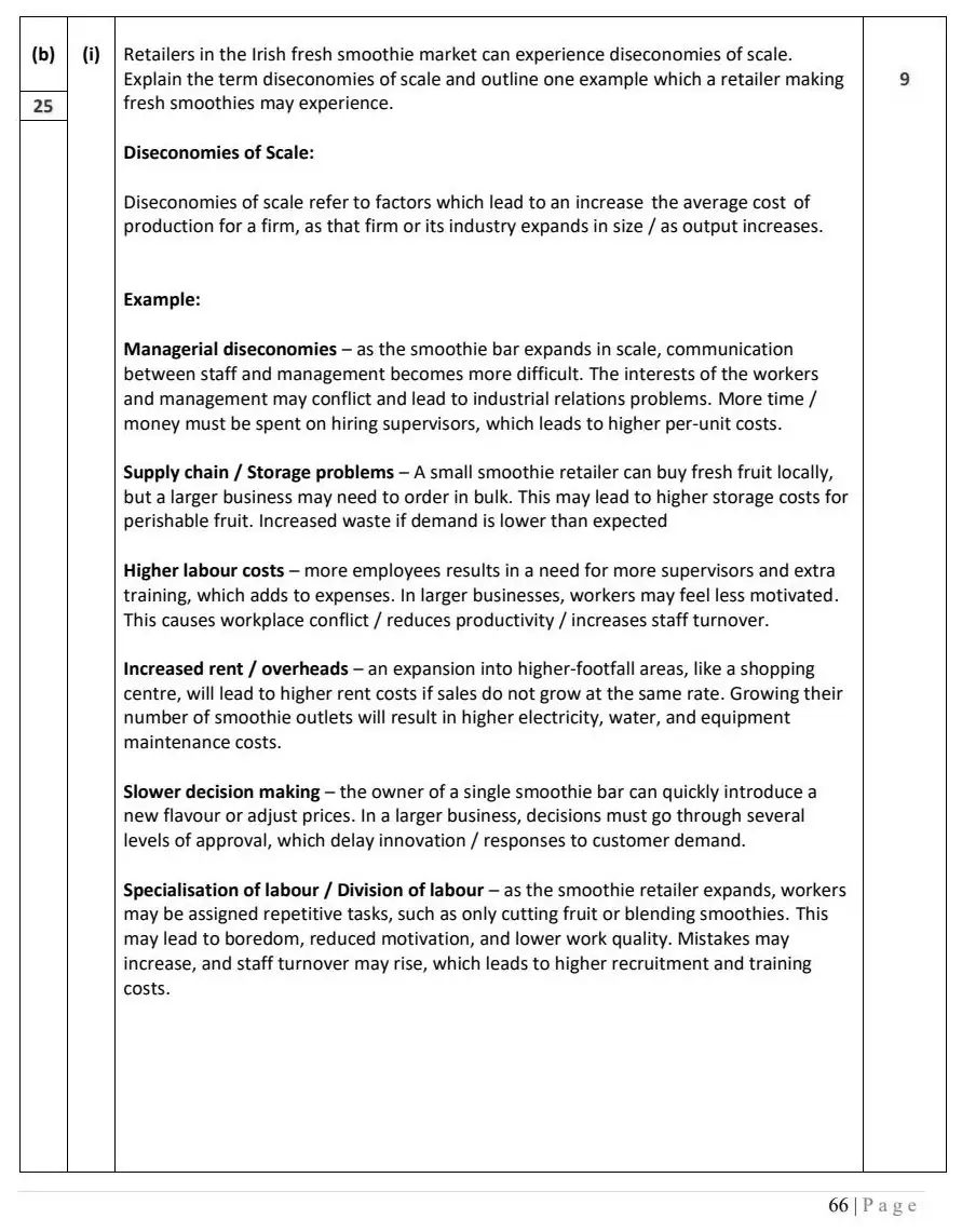 2025 Question 16 (a) & (b) marking scheme extract