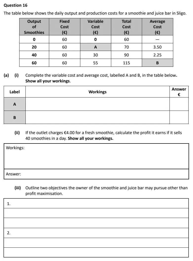 2025 Question 16 (a) & (b) exam extract