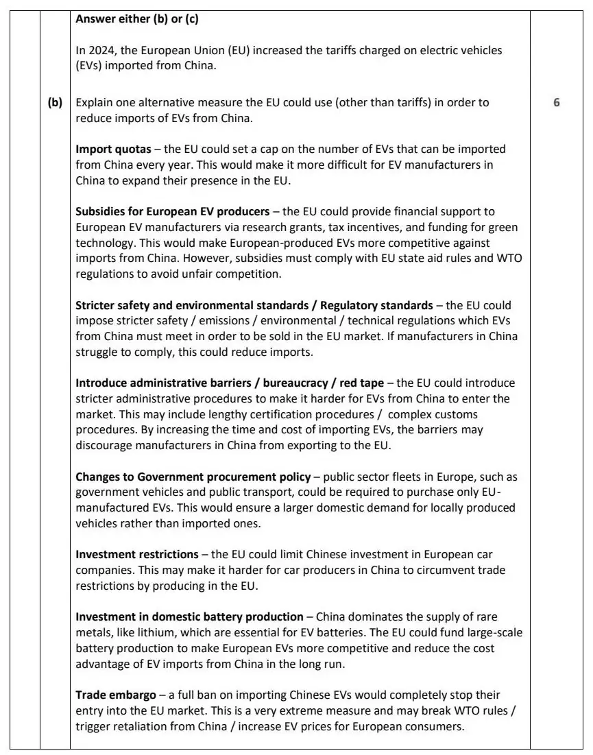 2025 Question 3 marking scheme extract