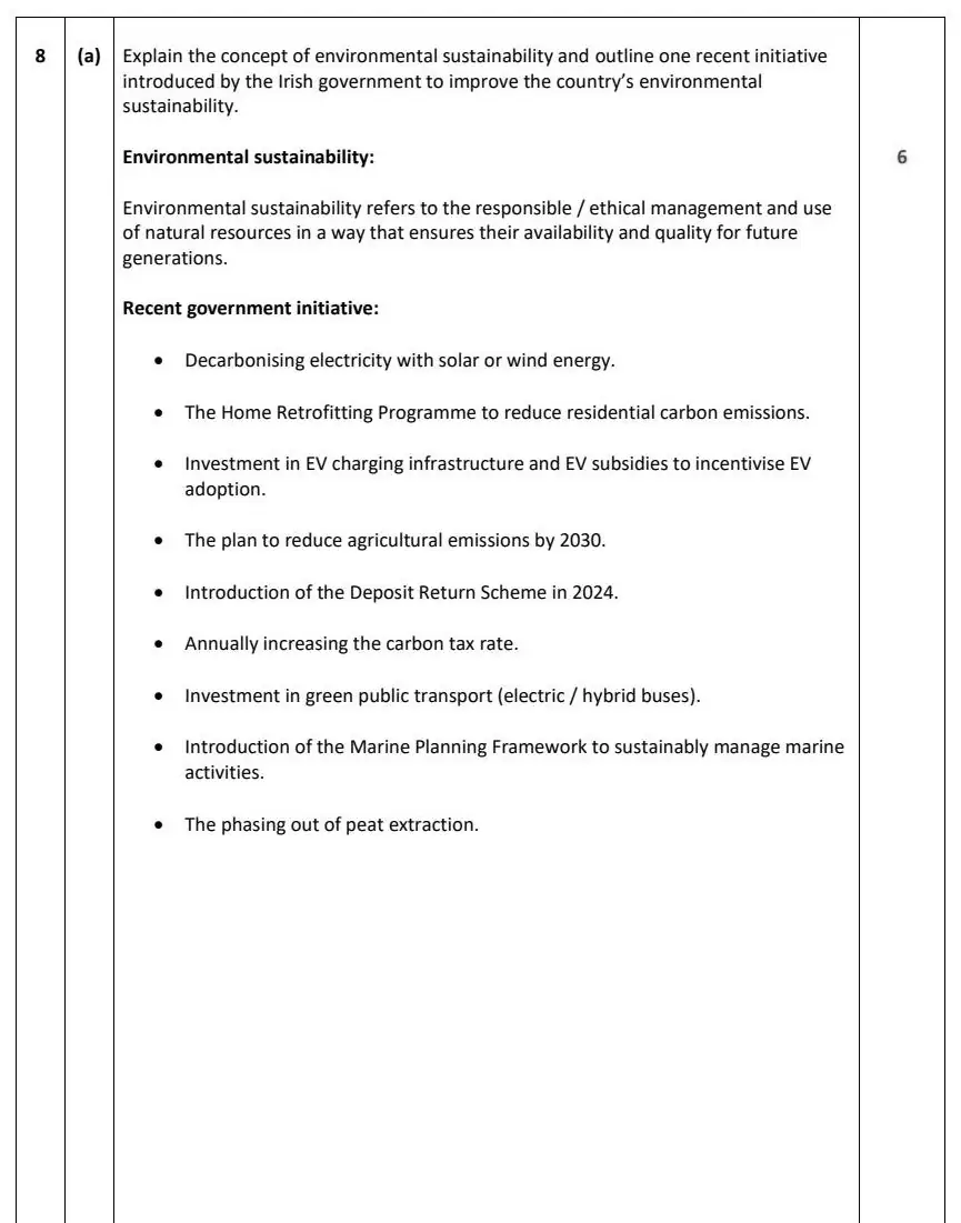 2025 Question 8 marking scheme extract