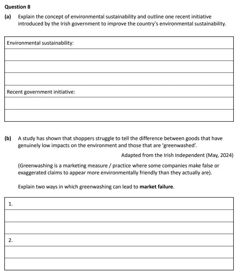 2025 Question 8 exam extract