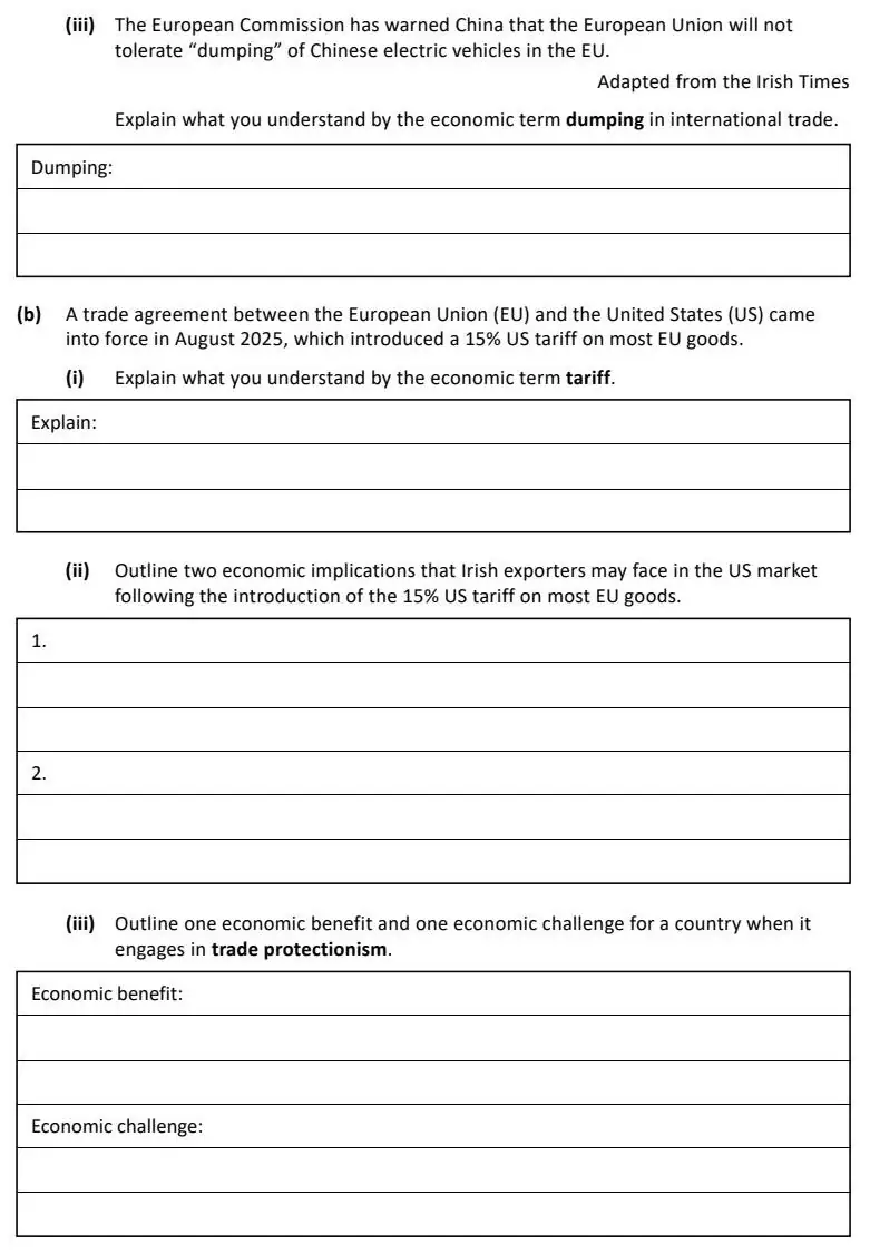 2026 Question 12 (a) & (b) exam extract