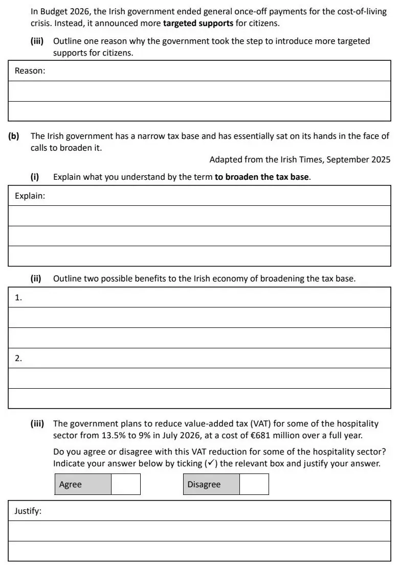 2026 Question 15 (a) & (b) exam extract